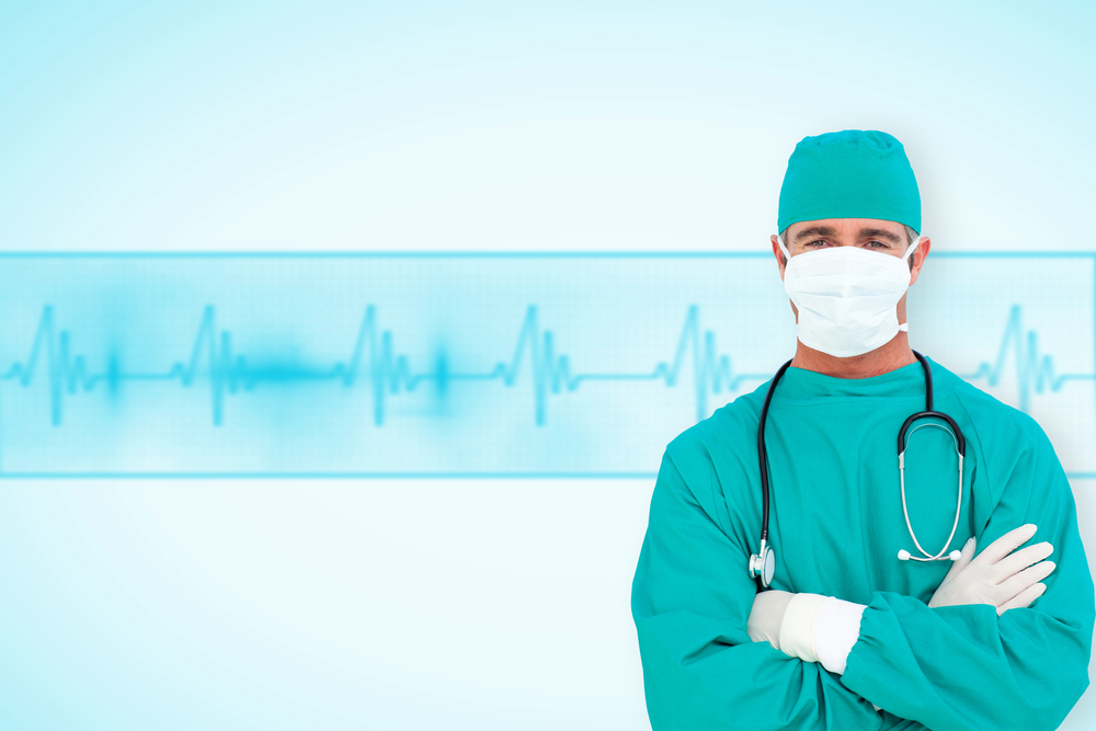 Portrait-of-an-ambitious-surgeon-against-medical-background-with-blue-ecg-line